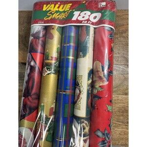 KMART CLEO HOLIDAY GIFT WRAPPING PAPER 5 ROLLS 180 SQ FEET NOS Christmas Vintage